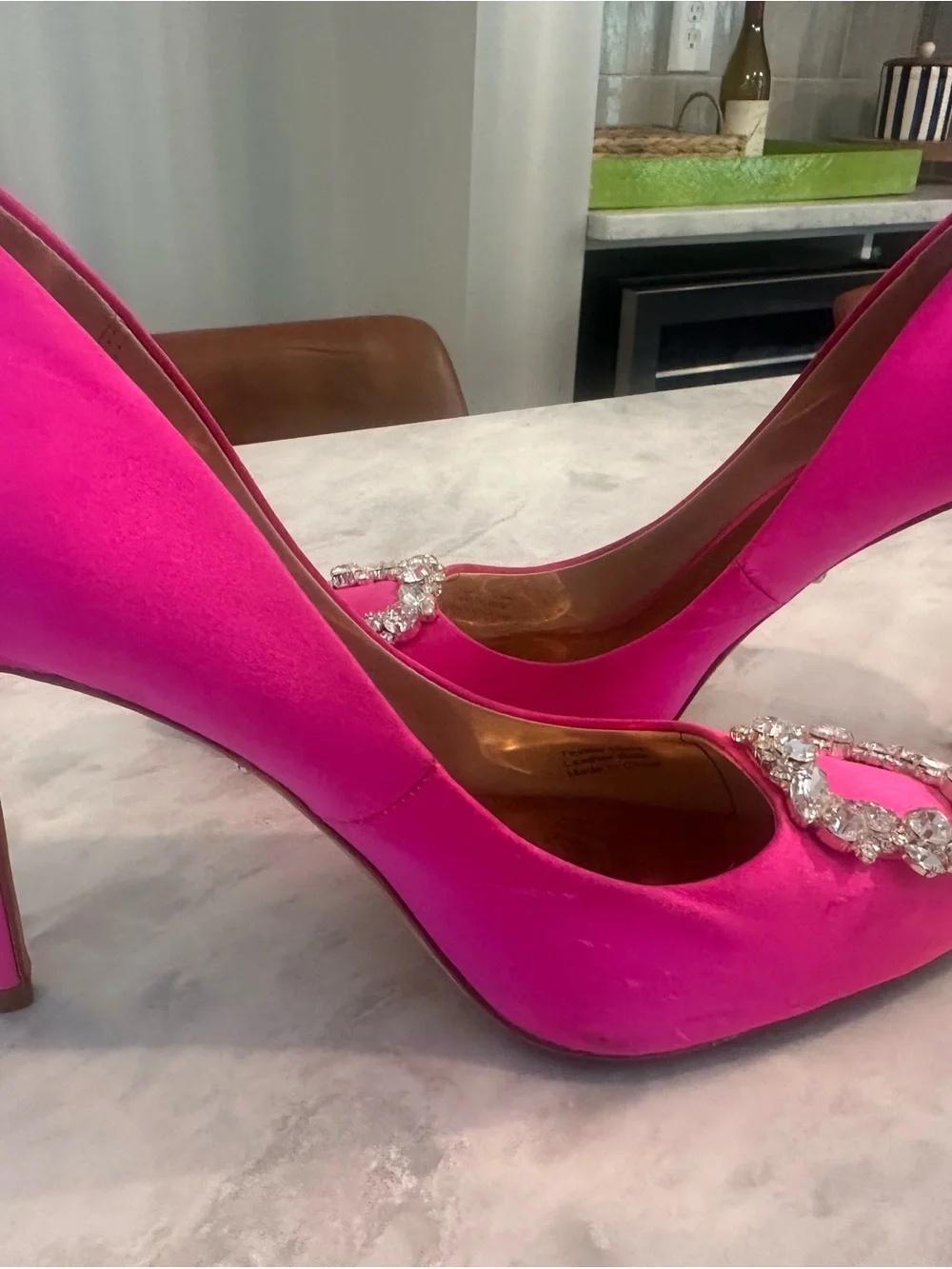 Badgley Mischka Hot Pink Crystal-Embellished Pointed Toe Pumps - Picture 8 of 12